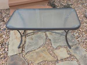 lot 72 image: Outdoor Patio Coffee Table with Glass Top and Metal Frame
