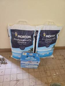 lot 82 image: Morton Professionals Choice Pool Salt 40lb Bags (2) with Clorox Salt Pool Shock-Oxidizer 6-Pack