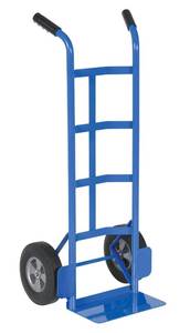 lot 59714 image: Vestil DHHT-500S-HR Steel Dual Handle Hand Truck with Hard Rubber Wheels 17-12 In. x 21 In. x 44-12 In. 500 Lb. Capacity Silver