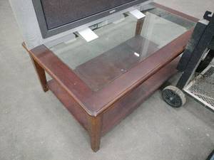 lot 59715 image: vintage dark wood coffee table with a glass top insert