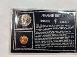 lot 60509 image: Strange But True collector card set featuring a 1969 Kennedy half-dollar and a Lincoln penny