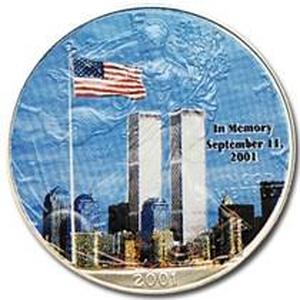 2001 Twin Tower 2001 Silver Eagle Colorized Rememberance Album w/ name plate
