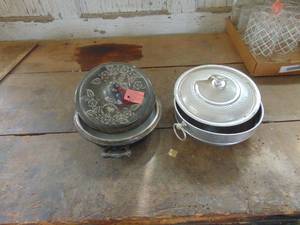 lot 1633 image: Silver Plate and Hammered Aluminum Serving Pieces