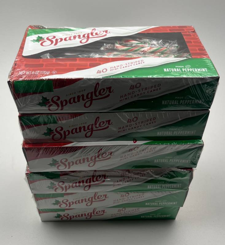 lot 123 image: Spangler Natural Peppermint Mini Candy Canes - 6 Boxes