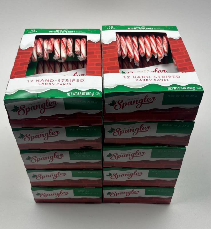 lot 133 image: Spangler Hand-Striped Peppermint Candy Canes - 10 Boxes