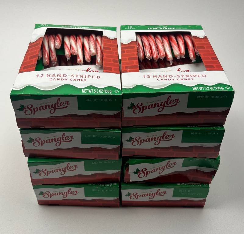 lot 153 image: Spangler Hand-Striped Peppermint Candy Canes - 8 boxes