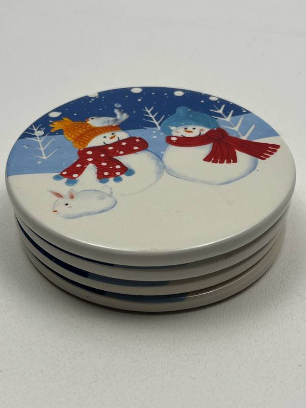 lot 226 image: Christmas Snowman Ceramic Coasters Set of 4