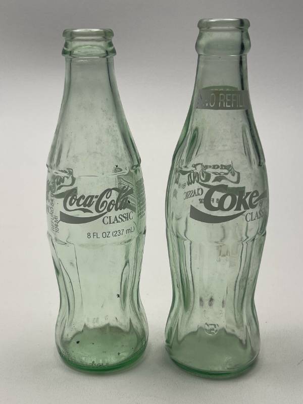 lot 249 image: Coca-Cola Classic Glass Bottles 8 FL OZ Set of 2