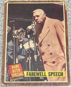 lot 111 image: 1962 Topps Baseball Card #144 - Babe Ruth Farewell Speech