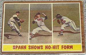 lot 114 image: 1962 Topps Baseball Card #312 - Warren Spahn No-Hit Form