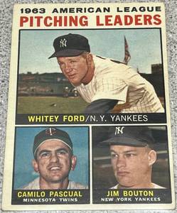 lot 137 image: 1964 Topps Baseball Card #4 - AL Pitching Leaders Whitey Ford