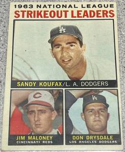 lot 138 image: 1964 Topps Baseball Card #5 - NL Strikeout Leaders Sandy Koufax