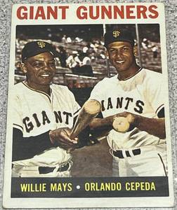 lot 149 image: 1964 Topps Baseball Card #306 - Giant Gunners Willie Mays Orlando Cepeda