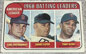 lot 193 image: 1969 Topps Baseball Card #1  - AL Batting Leaders Yastrzemski Cater Oliva