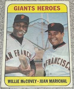 lot 209 image: 1969 Topps Baseball Card #572 - Giants Heroes Willie McCovey Juan Marichal
