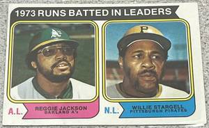 lot 224 image: 1974 Topps Baseball Card #203 - RBI Leaders Reggie Jackson Willie Stargell