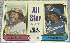 lot 227 image: 1974 Topps Baseball Card #332 - All Star First Basemen Dick Allen Hank Aaron