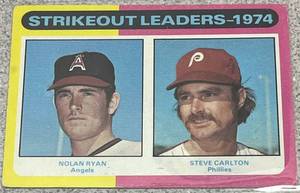 lot 233 image: 1975 Topps Baseball Card #312 -  Strikeout Leaders Nolan Ryan Steve Carlton