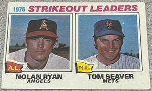 lot 242 image: 1977 Topps Baseball Card #6 - Strikeout Leaders Nolan Ryan Tom Seaver