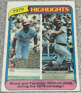 lot 294 image: 1980 Topps Baseball Card #1 - Lou Brock Carl Yastrzemski 3000 Hit Club
