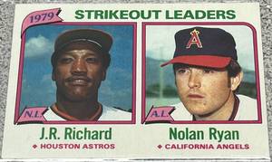 lot 299 image: 1980 Topps Baseball Card #206 - Strikeout Leaders J.R. Richard Nolan Ryan