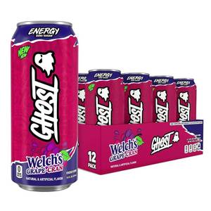 lot 650 image: GHOST Energy Drink - 12-Pack, Welchs Grape-Cran, 16oz Cans - Energy & Focus & No Artificial Colors - 200mg of Natural Caffeine, L-Carnitine & Taurine - Gluten-Free & Vegan. BB February 2027