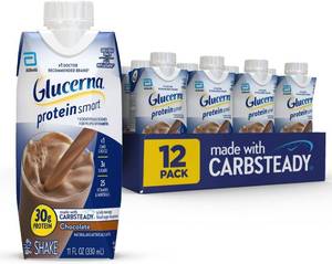 lot 719 image: Glucerna Protein Smart Diabetes Care Shake, Chocolate, Diabetic Meal Replacement to Support Blood Sugar Management, 30g Protein, 150 Calories, Ready to Drink, 11-fl-oz Bottle, 12 Pack. BB May 2026