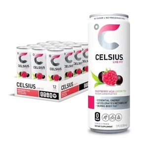 lot 721 image: CELSIUS Essential Energy Drink 12 Fl Oz, Raspberry Acai Green Tea (Pack of 12) BB July 2026