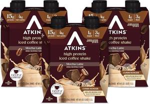 lot 722 image: Atkins Mocha Latte Iced Coffee Flavored Protein Shake, High Protein, Low Glycemic, Low Carb and Low Sugar Shakes, Keto-Friendly, 12 Pack. BB June 2026