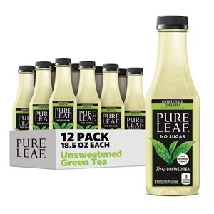 lot 724 image: Lipton Pure Leaf Unsweetened Real Brewed Green Iced Tea, 18.5 fl oz, 12 Pack Bottles. BB March 2026