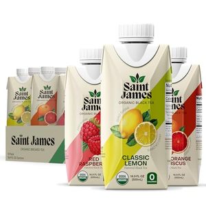 lot 725 image: Saint James Iced Tea - Organic Black Tea - Non GMO, Gluten Free, Zero Calorie & Zero Sugar - Variety Black Tea Flavors, 12 Pack (16.9 fl oz each) BB June 2026