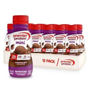 lot 751 image: Premier Protein Shake MINIs, Chocolate, 22g Protein, 120 Calories, No Added Sugar, 8.75 fl oz, 12 Pack. BB April 13 2026