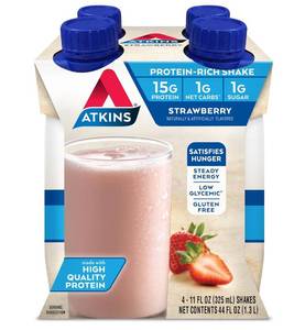 lot 761 image: Atkins Gluten Free Protein-Rich Shake, Strawberry, 12 Count. BB May 13 2026.