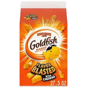 lot 808 image: Goldfish Flavor Blasted Xtra Cheddar Cheese Crackers, 27.3 oz Carton BB 31526
