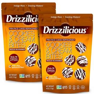 lot 837 image: Drizzilicious Mini Flavored Rice Cakes Cookies & Cream - Rice Crisps, Healthy Snack for Adults and Kids, Vegan, Gluten Free Snack, Allergen Free, Only 90 Calories Per 21 Pieces - 4 oz (Pack of 2) May 2026