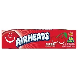 lot 858 image: Airheads Candy Individually Wrapped Regular Size Bars (.55 oz), Cherry, Nut Free, 19.8 oz, 36 Ct BB 1226