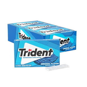 lot 860 image: Trident Gum Sugar Free Original Flavor, 14 Count, 12 Per Pack BB Jan 29, 2025