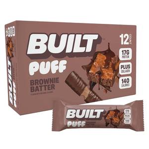 lot 881 image: BUILT Bar Puff Protein Bars - Brownie Batter - 17g Protein Snack Bars with Collagen - Calorie Conscious & Gluten Free - 12 Count 11227