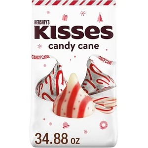 lot 938 image: Hersheys Kisses Candy Cane Flavored Christmas Candy, Bulk Bag 34.88 oz BB 112025