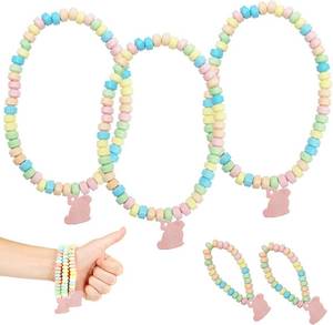 lot 947 image: Lot of 3, Fruidles Easter Bunny Candy Bracelet & Necklace, Multicolor Fruit-Flavored Chewables for Party Favors BB 11027