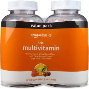 lot 950 image: Amazon Basics Kids Multivitamin Gummies, Cherry, Strawberry & Orange Flavors, 380 Count, 2 Packs of 190 (Previously Solimo) BB 1025