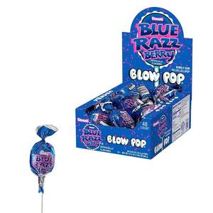 lot 955 image: Charms Blow Pop Lollipops - Individually Wrapped Dual Candy and Gum Suckers - Peanut Free, Gluten Free - Bulk Treat for Kids and Adults   Blue Razz Berry, 48 Count (Pack of 1) NO BBD on product