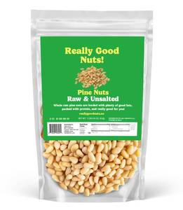 lot 960 image: Really Good Nuts 1 Pound (LB) Raw Pine Nuts, Gluten-Free, Kosher, Raw Nuts, Smooth & Creamy Pine Kernels, Shelled, Unsalted, Unroasted, Oil-Free, Source of Iron, Ideal for Cooking & Baking. Perfect for Pesto BB 426