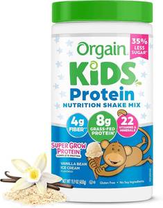lot 971 image: Lot of 2, Orgain Kids Protein Powder Shake Mix, Vanilla Bean Ice Cream - 8g Grass-Fed Dairy Protein, 4g Fiber, 22 Vitamins & Minerals, Gluten Free, No Soy Ingredients, Adds Healthy Nutrients to Kids Snacks, 1lb EXP 31426