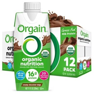 lot 1026 image: Orgain Organic Nutrition Shake, Grass Fed Protein, Creamy Chocolate Fudge 11oz, 12ct. May 12, 2026