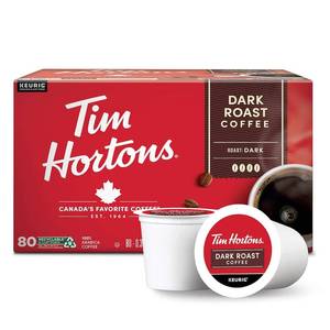 lot 1029 image: Tim Hortons Dark Roast Coffee, Single-Serve K-Cup Pods Compatible with Keurig Brewers, 80ct K-Cups