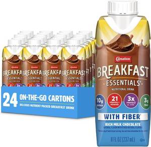 lot 1038 image: Carnation Breakfast Essentials Ready to Drink with Fiber, Rich Milk Chocolate, 8 FL OZ Carton (Pack of 24) BB FEB 18,2026