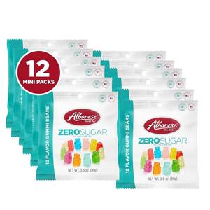 lot 1133 image: Zero Sugar, 12 Flavor Gummi Bears, Candy, 3.5 Ounce (Pack of 12), Individually Wrapped Soft & Chewy Candy Snacks - 12 Packs (albanese gummi bear-12k) BB FEB 2223