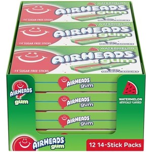 lot 1171 image: Airheads Gum, Sugar Free Watermelon, 14 Regular Size Sticks (12 Pack, 168 Total Pieces) BB 4  2025