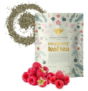lot 1174 image: The Elegant Elephant Raspberry Leaf Tea   Loose Leaf Tea for Reproductive Health Support   Natural Herbal Tea for Women   Rich in Nutrients, Hot or Iced   Resealable 4.4oz Pouch. No printed expiration or best-by date. No printed expiration or best-by date